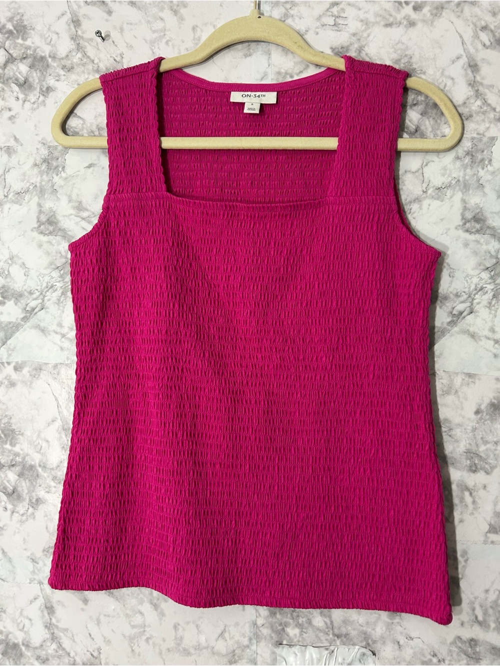 ON·SOM Pink Textured Square-Neck Tank